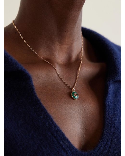 Gucci White Interlocking G 18-Karat, Agate And Diamond Necklace