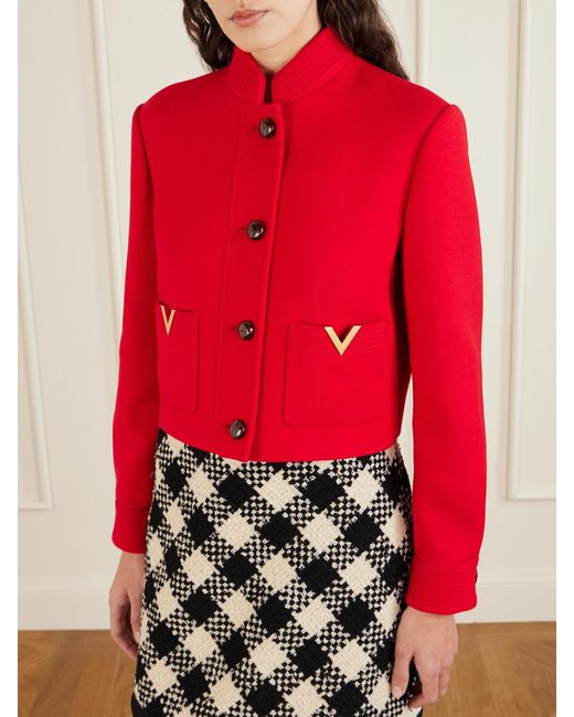 Valentino Garavani Red Embellished Wool And Silk-Blend Drill Jacket