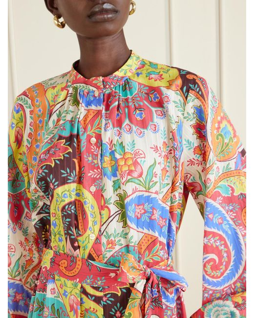 Etro White Belted Paisley-Print Cotton-Voile Maxi Shirt Dress