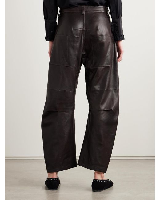 Nili Lotan Black Shon Leather Barrel-Leg Pants
