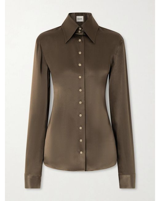 Khaite Green Ivy Silk-Satin Shirt