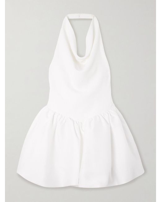 Self-Portrait White Draped Crepe Halterneck Mini Dress