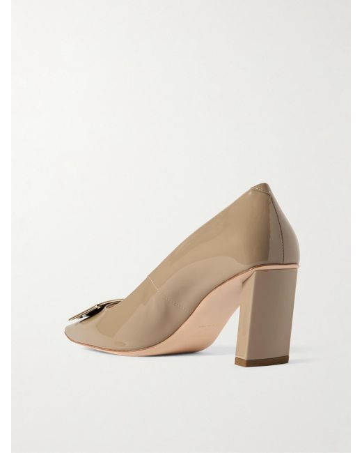 Roger Vivier Natural Belle Vivier 75 Buckled Patent-Leather Pumps