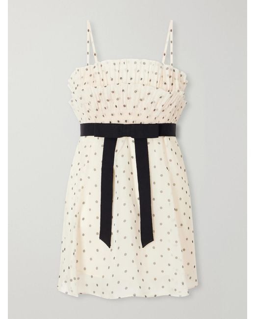 Zimmermann Natural Pleated Bow-Detailed Polka-Dot Chiffon Top