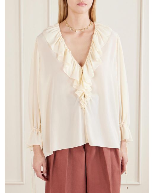 Chloé Natural Ruffled Silk Crepe De Chine Blouse
