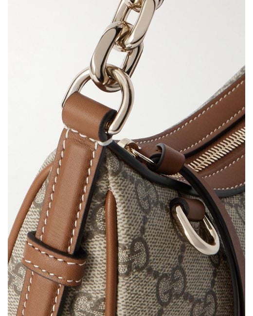 Gucci Gray Gg Emblem Leather-Trimmed Printed Coated-Canvas Shoulder Bag