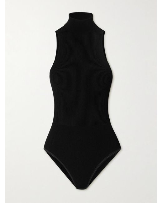 Alaïa Black Ribbed-Knit Turtleneck Bodysuit