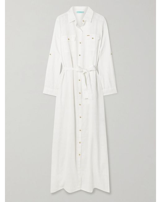 Melissa Odabash White Darcy Belted Cotton And Linen-Blend Maxi Shirt Dress