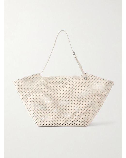 Brunello Cucinelli Natural Crochet Leather-Trimmed Cotton Shoulder Bag