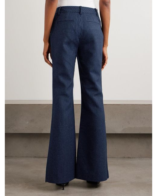 Cara Cara Blue Tristan Pinstriped Brushed Wool-Blend Flared Pants