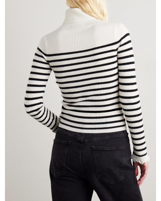 Ulla Johnson White Annika Ribbed Striped Cashmere Turtleneck Sweater