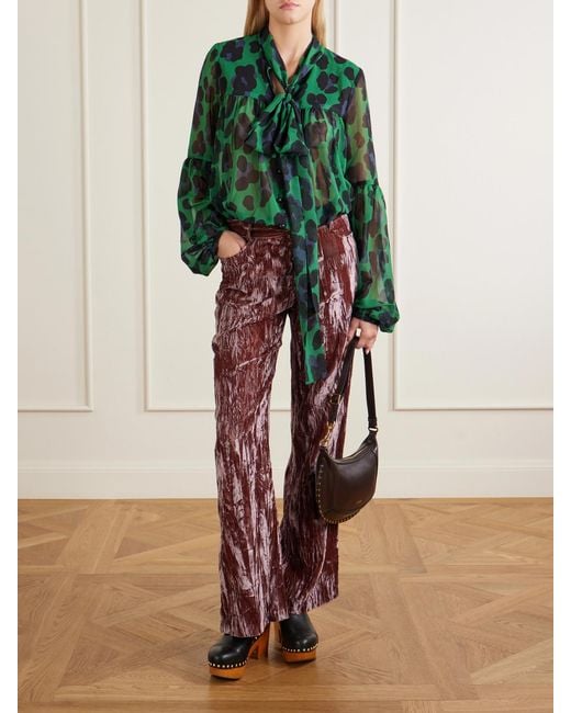 Anna Sui Red Velvet-Rayon Wide-Leg Pants