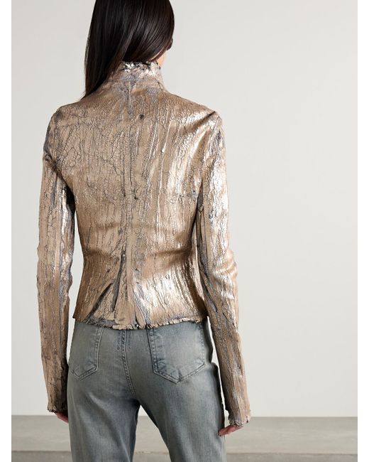 Rick Owens Natural Gary Bikerjacke Aus Einer Beschichteten Ledermischung