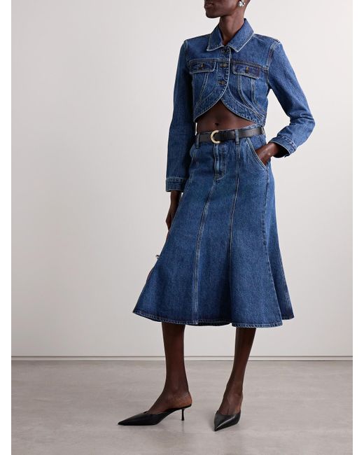 スカート SELF PORTRAIT INDIGO DENIM MIDI SKIRT (PF25808MSKBL BLUE) Indigo Denim Midi Skirt – self-portrait
