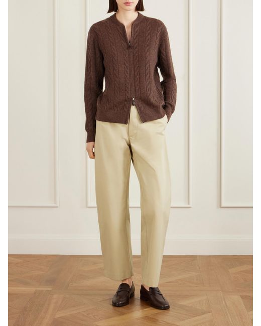 Loro Piana Brown Cedar Cable-Knit Cashmere Cardigan