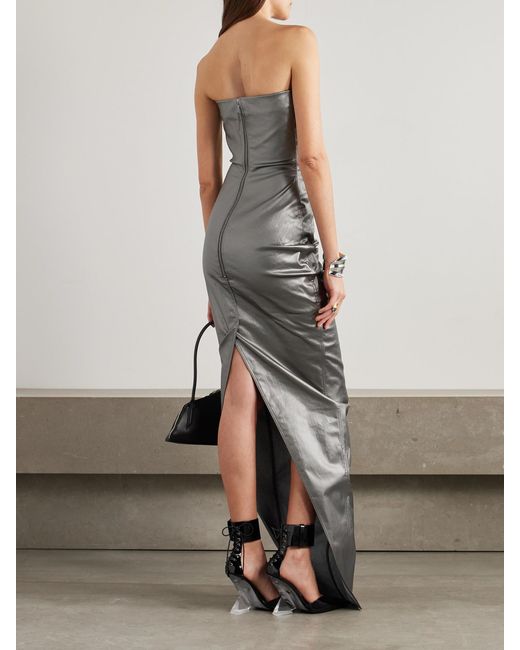 Rick Owens Gray Lido Strapless Paneled Coated-Denim Gown