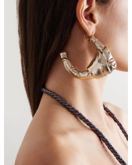 Johanna Ortiz Natural Net Sustain Metallic Leather Hoop Earrings