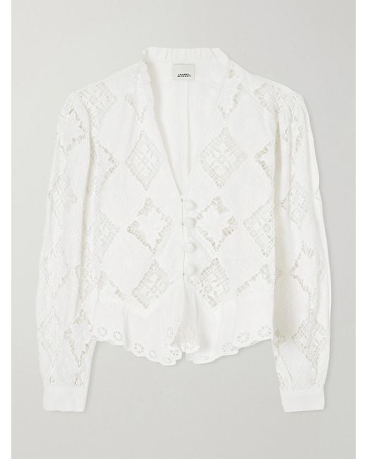 Isabel Marant White Nina Broderie Anglaise Cotton And Linen-Blend Blouse