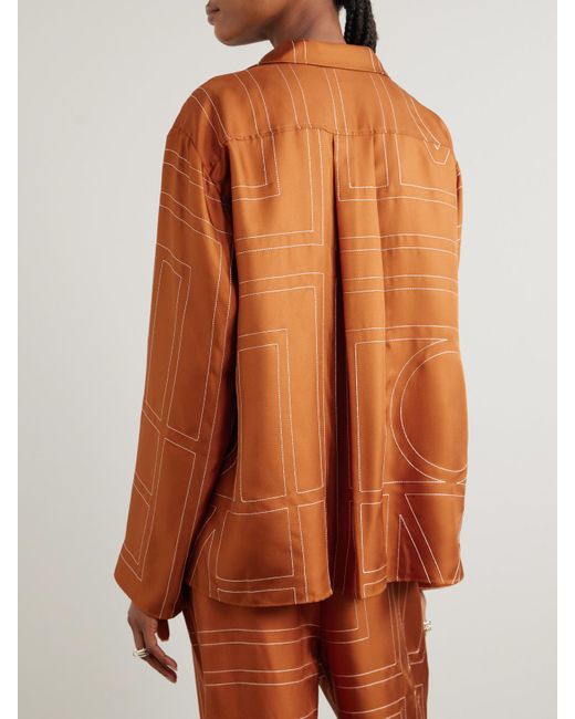 Totême Orange Embroidered Silk-Twill Shirt