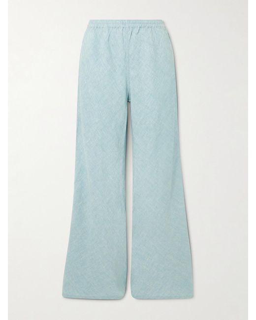 Suzie Kondi Blue Anesi Linen Flared Pants