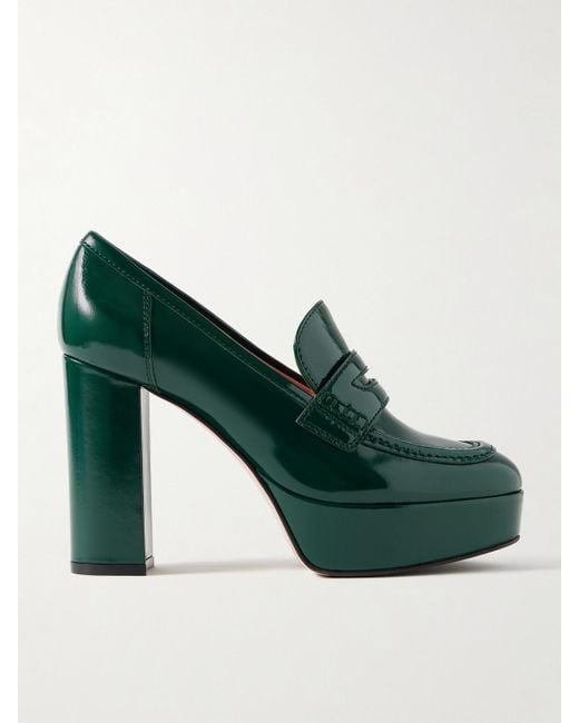 Gianvito Rossi Green Nuit 70 Patent-Leather Platform Pumps