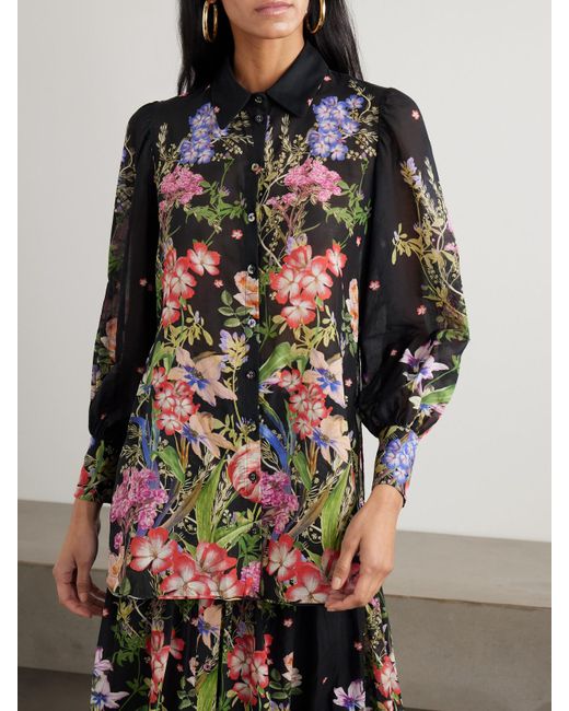 Charo Ruiz Gray Aster Bluse Aus Voile Aus Einer Baumwollmischung Mit Blumenprint