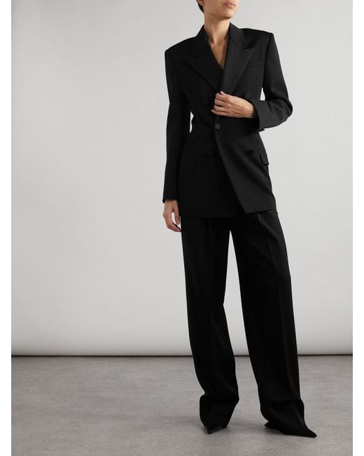 Saint Laurent Black Pleated Grain De Poudre Wool Wide-Leg Pants