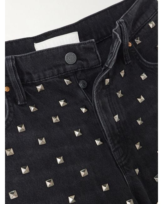 Mother Black The Smoothie Sneak Studded High-Rise Wide-Leg Recycled Jeans