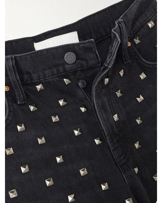 Mother Black The Smoothie Sneak Hoch Sitzende Jeans Mit Weitem Bein Aus Denim Mit Recycelten Fasern Und Nieten