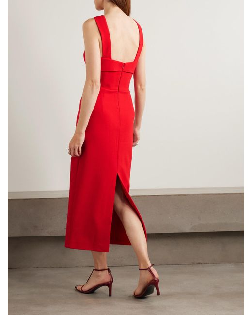 Rebecca Vallance Red Cameron Embellished Crepe Midi Dress
