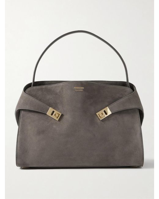 Sac À Main En Daim Hug Medium Ferragamo en coloris Gray