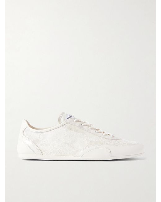 Jimmy Choo Natural Sunny Suede-Trimmed Leather And Lace Sneakers