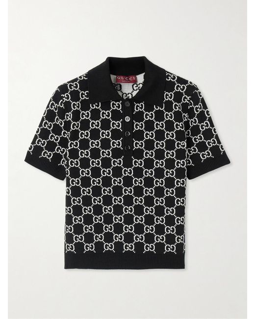 Gucci Black Wendbares Poloshirt Aus Gg Wolljacquard, Grösse