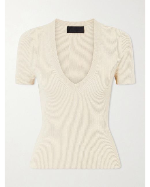 Nili Lotan Natural Ribbed-Knit Cotton And Silk-Blend T-Shirt