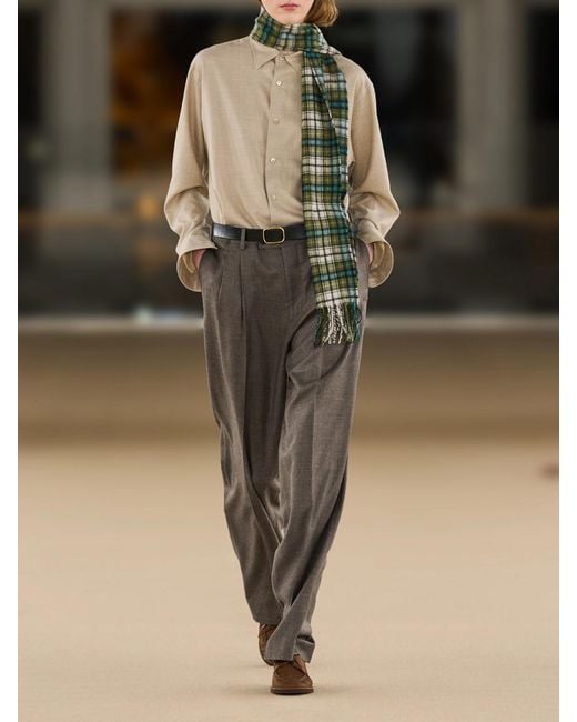 Auralee Gray Pleated Wool Straight-Leg Pants