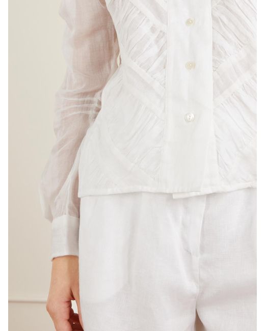 Thierry Colson White Wind Ruffled Ruched Cotton-Voile Blouse