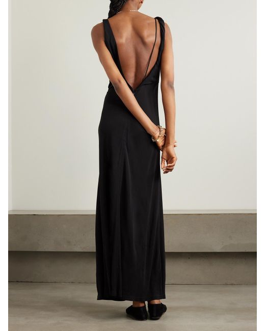 Totême  Black Twisted Draped Satin Maxi Dress