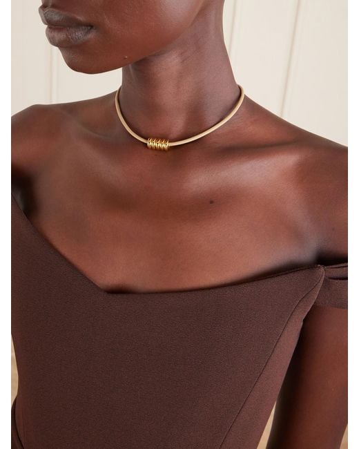 DEHANCHE Natural Hollyhock Beaded-Toned Leather Necklace