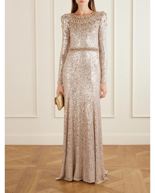 Jenny Packham Natural Georgia Sequined Satin Gown