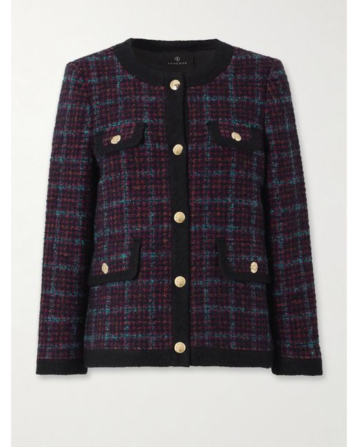 Anine Bing Blue Lydia Checked Tweed Blazer