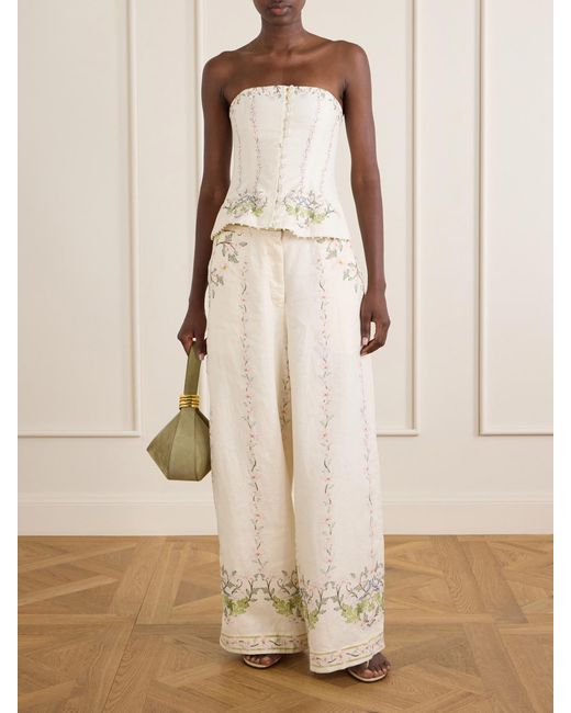 Agua Bendita Natural Tota Anhelo Embellished Floral-Printed Linen Corset Top