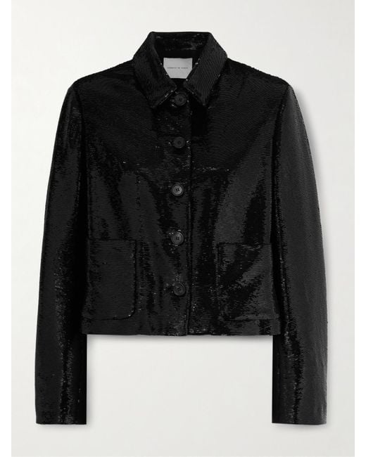 Veronica de Piante Black Ines Cropped Sequined Crepe Jacket