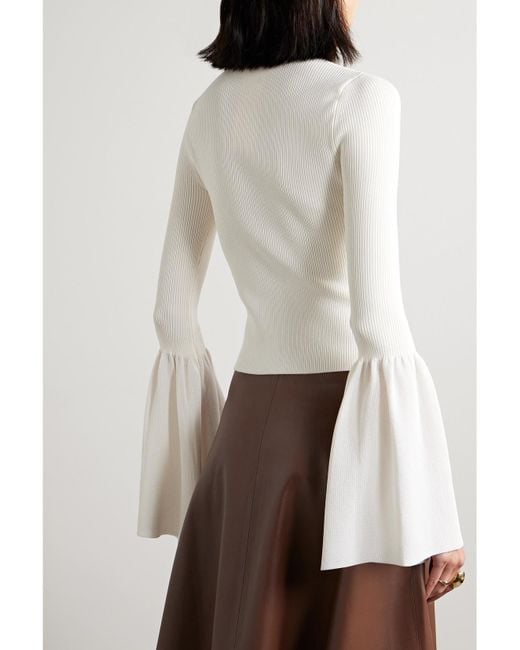 Altuzarra White Dana Jersey-Trimmed Ribbed Stretch-Knit Turtleneck Sweater