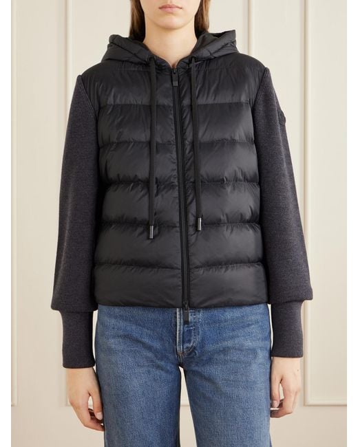 Moncler Black Ribbed Wool And Quilted Shell Down Cardigan