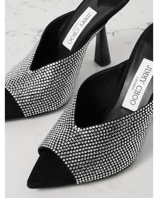 Jimmy Choo Black Maryanne Crystal-Embellished Suede Pumps