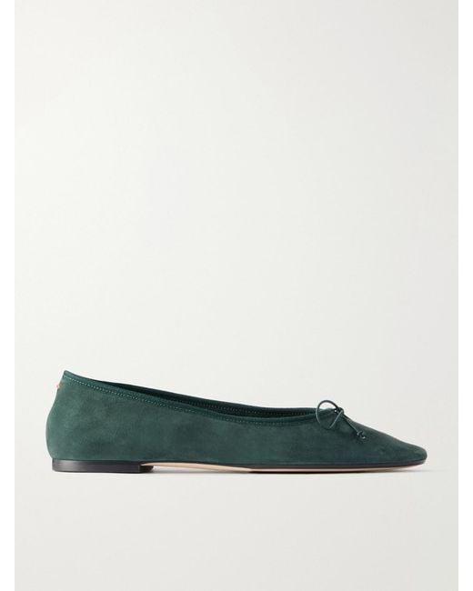 Aeyde Green Tiby Bow-Detail Suede Ballet Flats