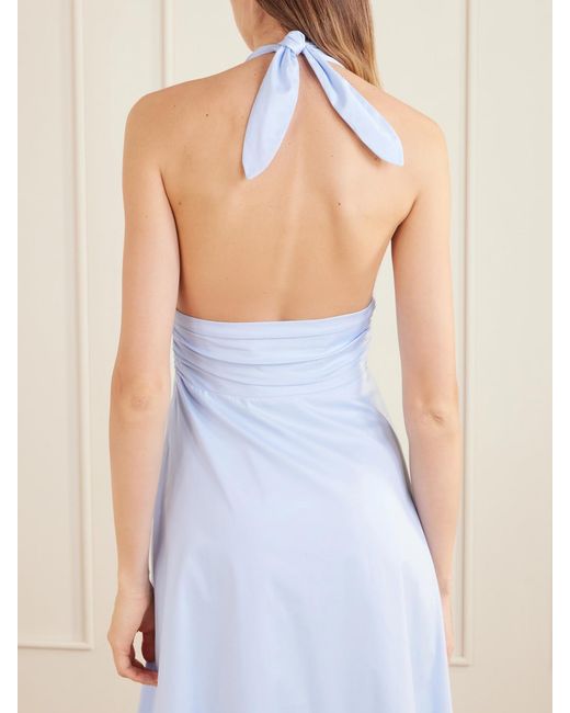 BERNADETTE Blue Marilyn Organic Cotton-Blend Poplin Halterneck Maxi Dress