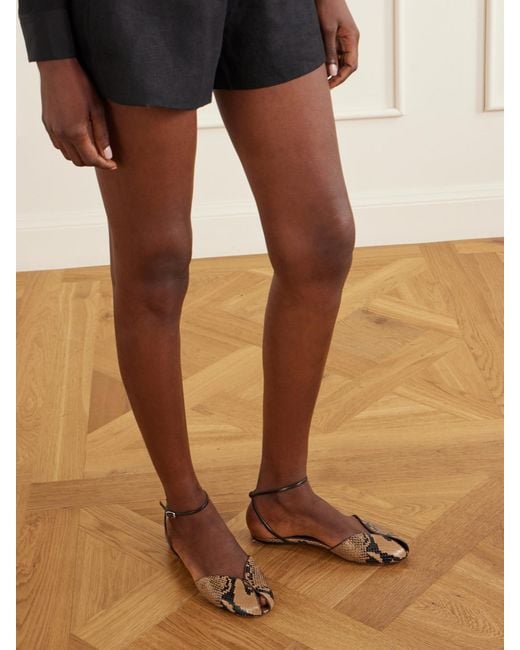 Le Monde Beryl White Valetta Snake-Effect Leather Flats