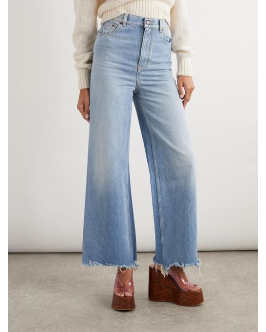 Chloé Blue Frayed High-Rise Wide-Leg Jeans