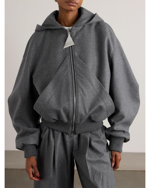 The Attico Gray Oversized Wool-Blend Hooded Bomber Jacket